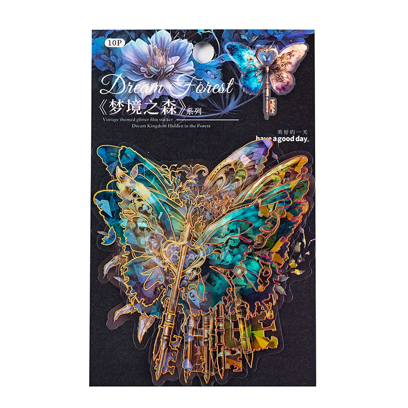 10 pcs Vintage Bronzing laser Stickers pack INS Flowers Butterfly Decorative Scrapbooking material Diy junk journal supplies Qme