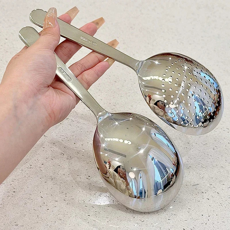 1 Stainless Steel Ladle Serving Soup Rice Spoon Drain Hole Heat Qme