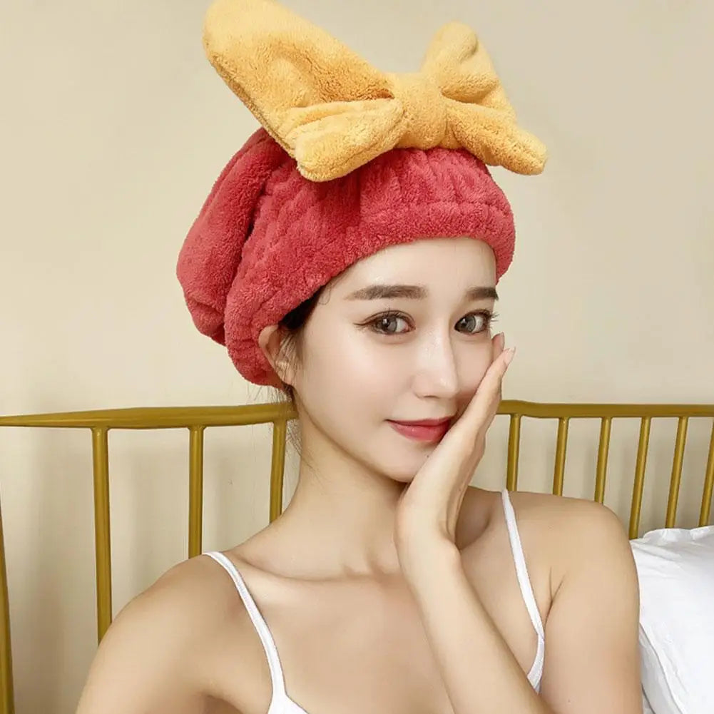 Microfiber Drying Hair Caps For Women Girls Quick Dry Hair Towel Turban Hat Bathing Soft Hair Towel Wrap With Cute Butterfly Bow Qme