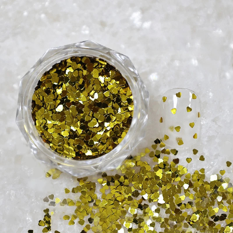 1Jar Mini Sparkling Love Nail Glitter Heart Decoration Salon Design Qme Gold