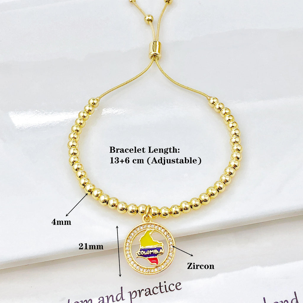Gold-Plated Copper Bead Chain Venezuela Colombia Dominican Map Flag Bracelet Classic for Men Women Holiday Anniversary Jewelry Qme