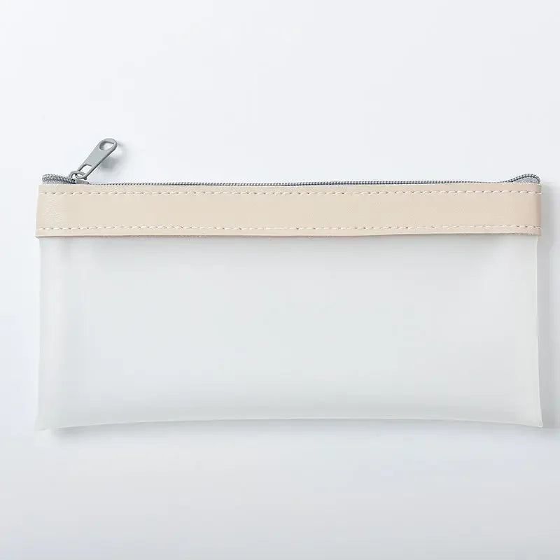 Frosted Transparent Pencil Case, High Appearance Waterproof Haze Blue Pink Pencil Box, Kawaii School Stationery Organizer Qme beige