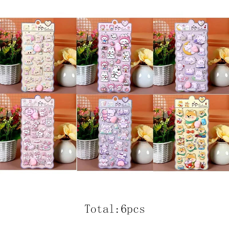 1Pc Cute Soft 3D PP Stress Relief Cartoon Stickers Rabbit Bear Dog Theme For DIY Scrapbook Cup Notebook Decoration Gift Qme ALL
