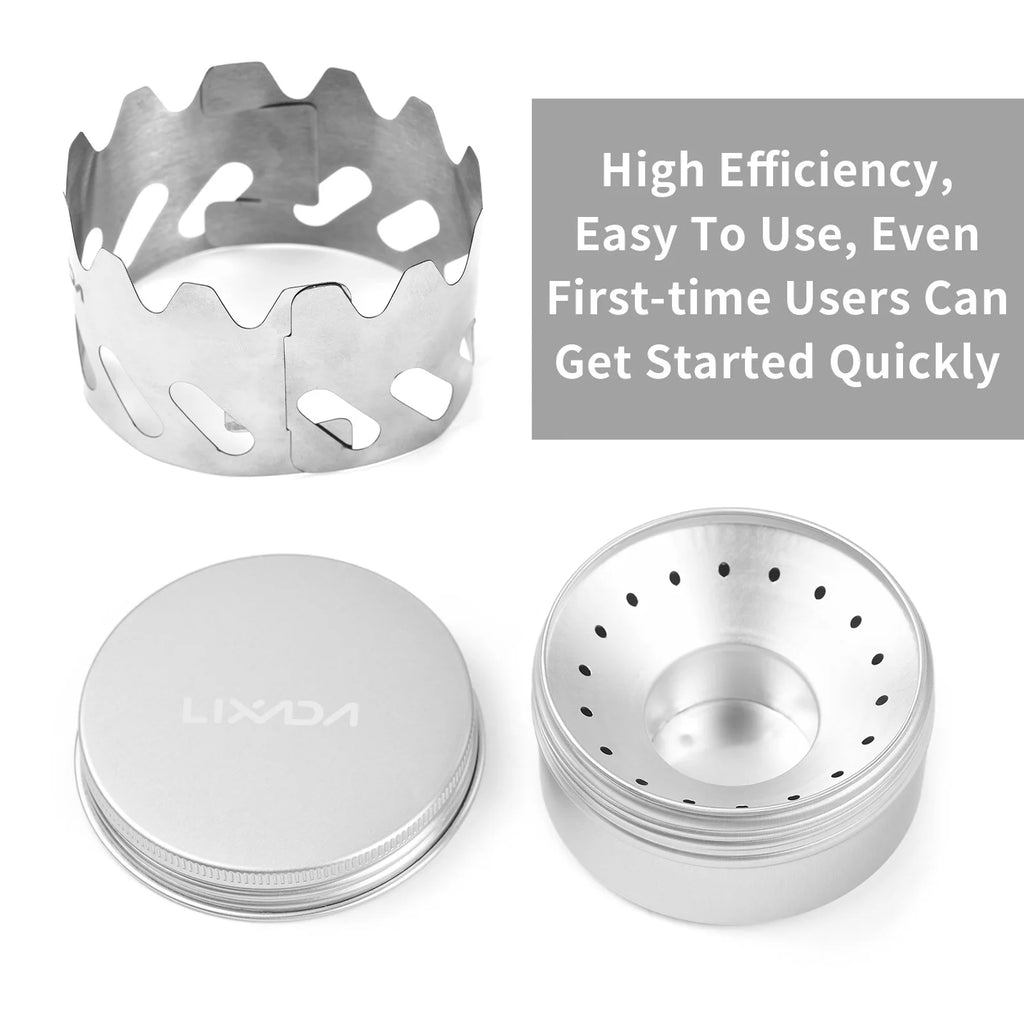 Mini Backpacking Stove 80ml Aluminum Alcohol Burner with Stainless Steel Windshield Portable Camp Stove for Hiking Survival Qme