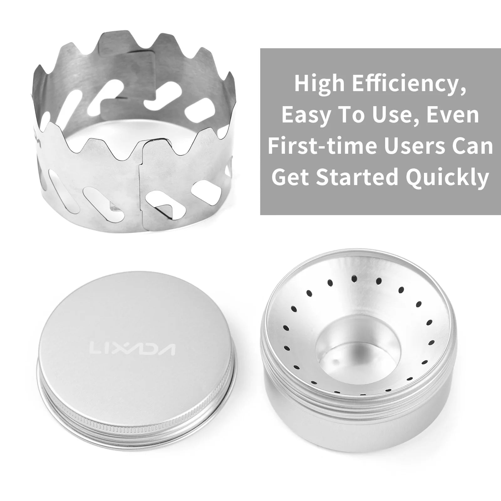 Mini Backpacking Stove 80ml Aluminum Alcohol Burner with Stainless Steel Windshield Portable Camp Stove for Hiking Survival Qme