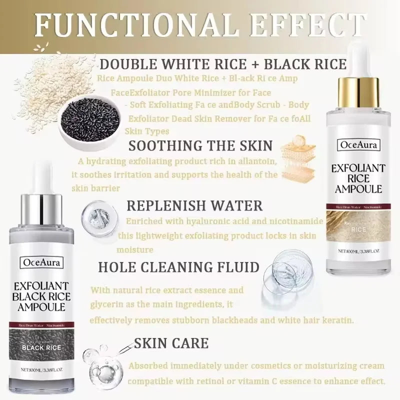 Black&White Rice Exfoliating Essence Dead Skin Remover Facial Glowing Replenisning Shrink Pore Hyaluronic Acid Brightening Serum Qme
