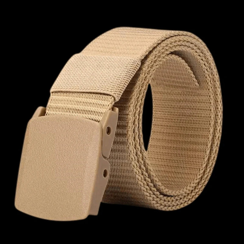 Automatic Buckle Men Nylon Webbing Belts Canvas Casual Fabric Belt Qme khaki 120cm China Mainland