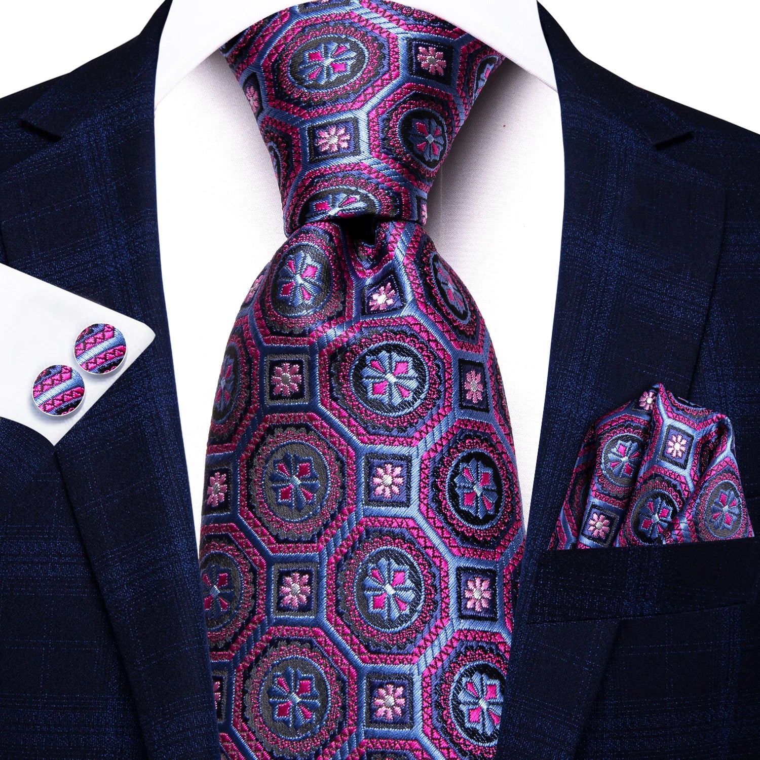 Hi-tie Light Purple Solid Silk Wedding Tie Men Hanky Cufflink Necktie