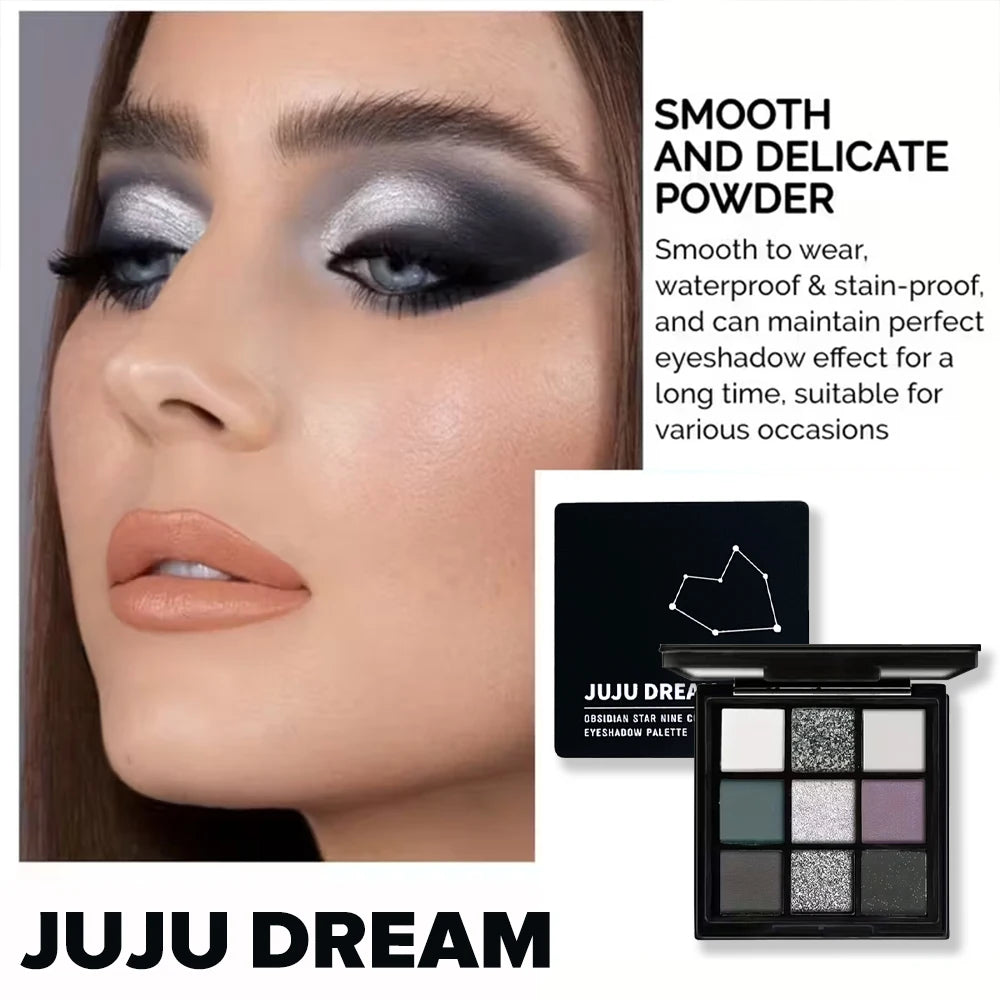 9-Color Dark Eyeshadow Palette Black Swan Smoky Matte Glitter Qme