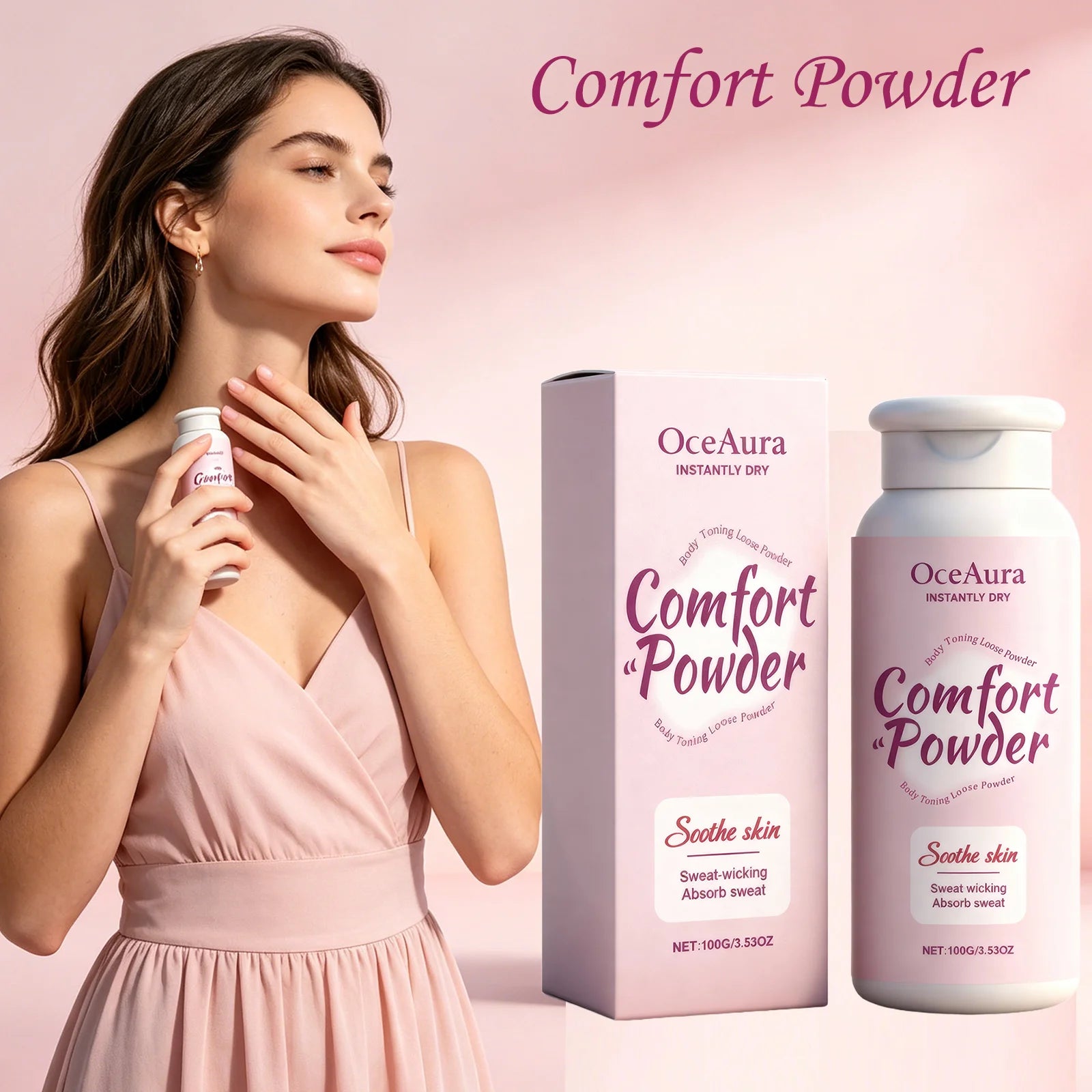 OceAura Comfort Powder Sweat Absorbing Long Lasting Skin Freshness Antisticking Formula Multi Scene Use Soothing Body Powder Qme