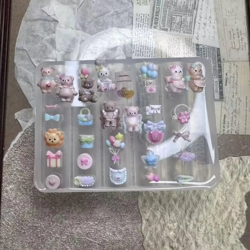 Little Bear Party Transparency Silicone Nail Art Template 3D Mold Qme