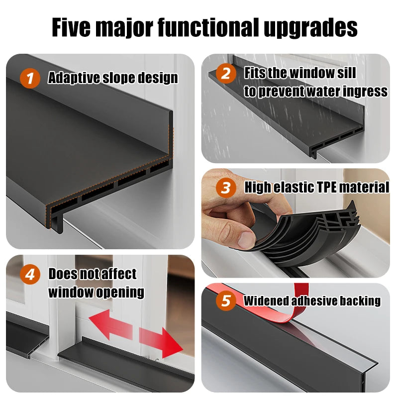 1.1M TPE Windproof Windows Seal Strip Water Retaining Strips Heat Cold-resistant Sliding Window Weather Strip Easy Installation Qme