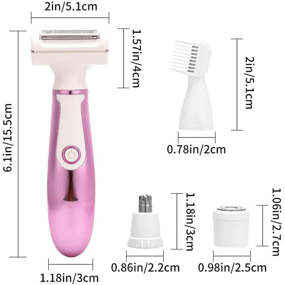 Electric Razors for Women,4 In 1 Womens Razors for Face Arm Leg Pubic Area, Cordless Hair Removal Rechargeable Bikini Trimmer Qme