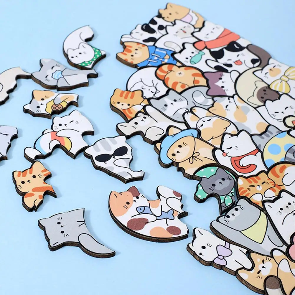 50pcs Wooden Cat Puzzles Animal Wooden Puzzle Stacking Toys Educational Puzzle For Kid Boys Girls Gifts Decoration Painting Qme
