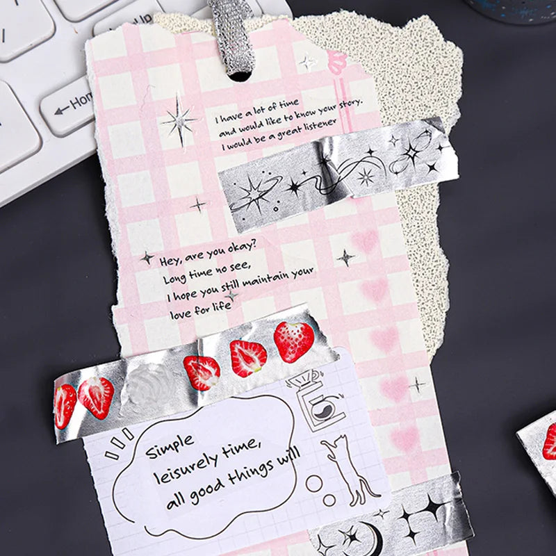 15mm X 2m Masking Tape Strawberry Bow Clover Foil Washi Tape For Scrapbook Stationery DIY Decoration Phone Case Notebook Qme