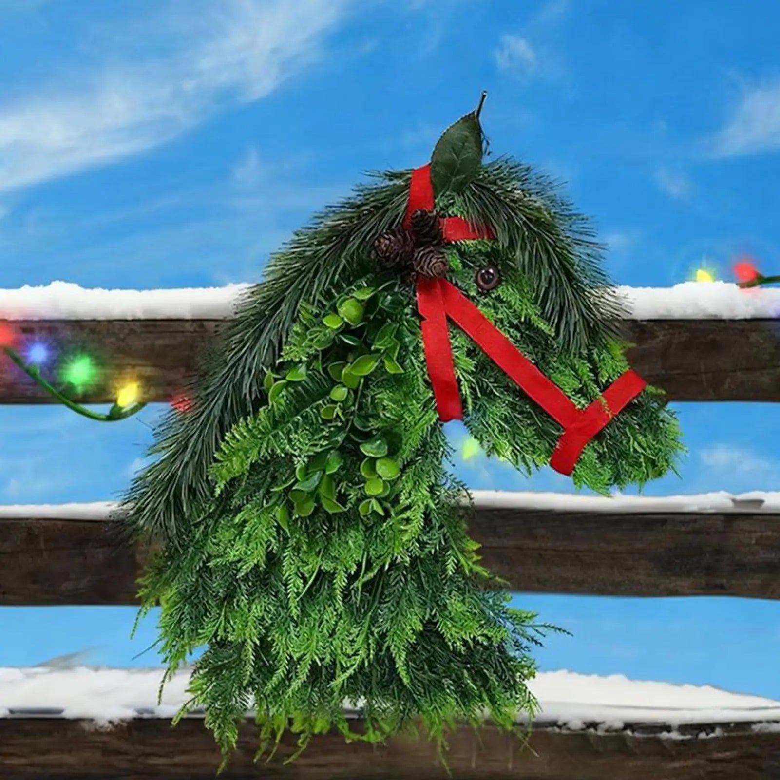 Horsehead Christmas Wreath Horsehead Gate Ring Rural Farmhouse Equestrian Theme Door Decoration 40cmx30cm Qme