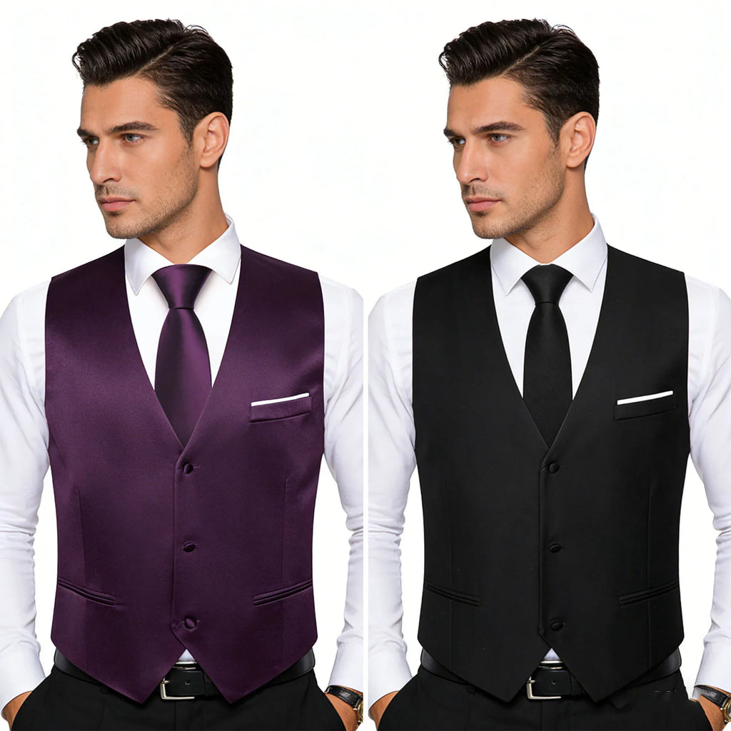Men's Stain Vest Tie Bow Hanky Cufflinks Multicolored Waistcoat Qme