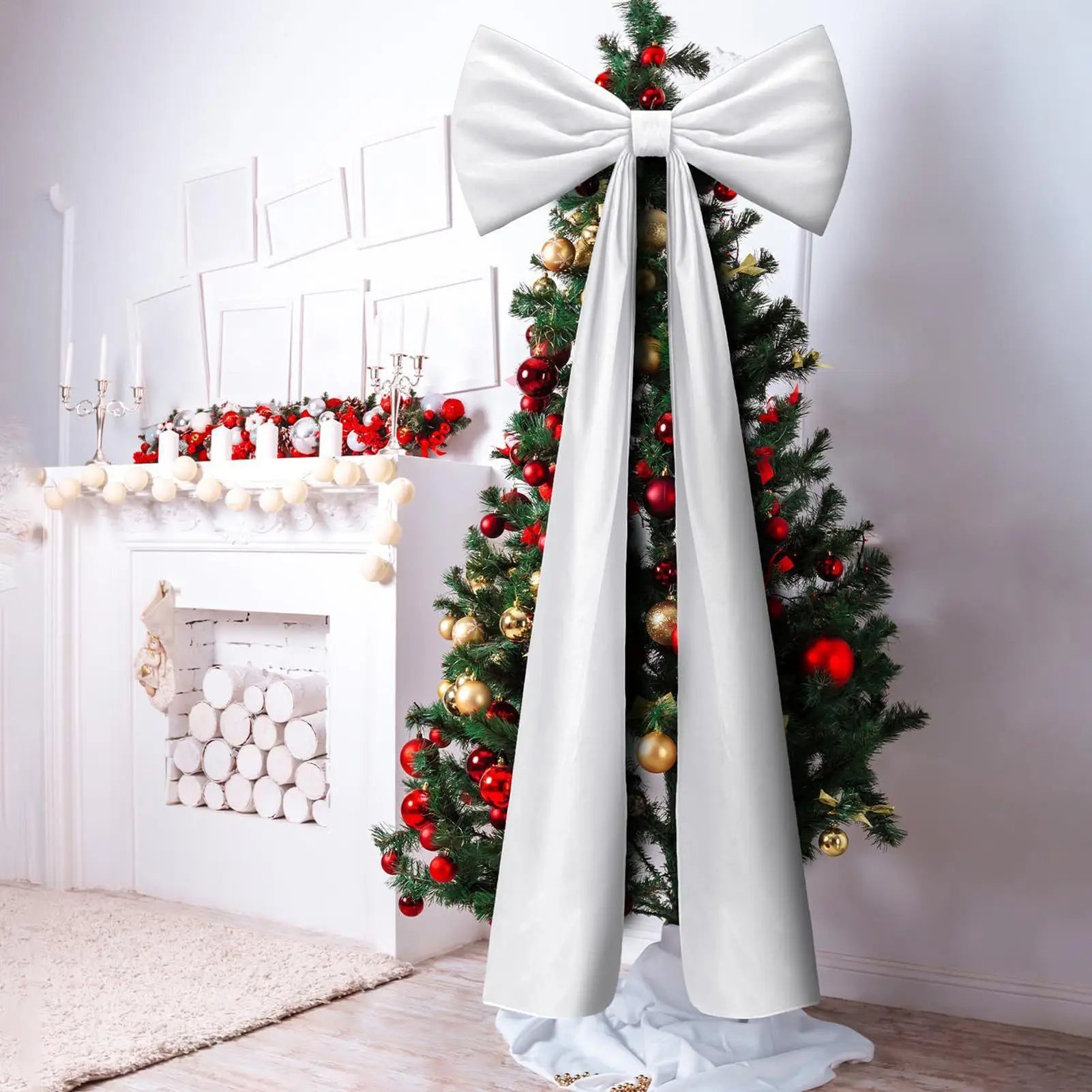 Christmas Tree Bows Large Home Decor Christmas Bow Tree Topper Ornaments For Indoor Outdoor Mantel Fireplace Front Door Wreath Qme