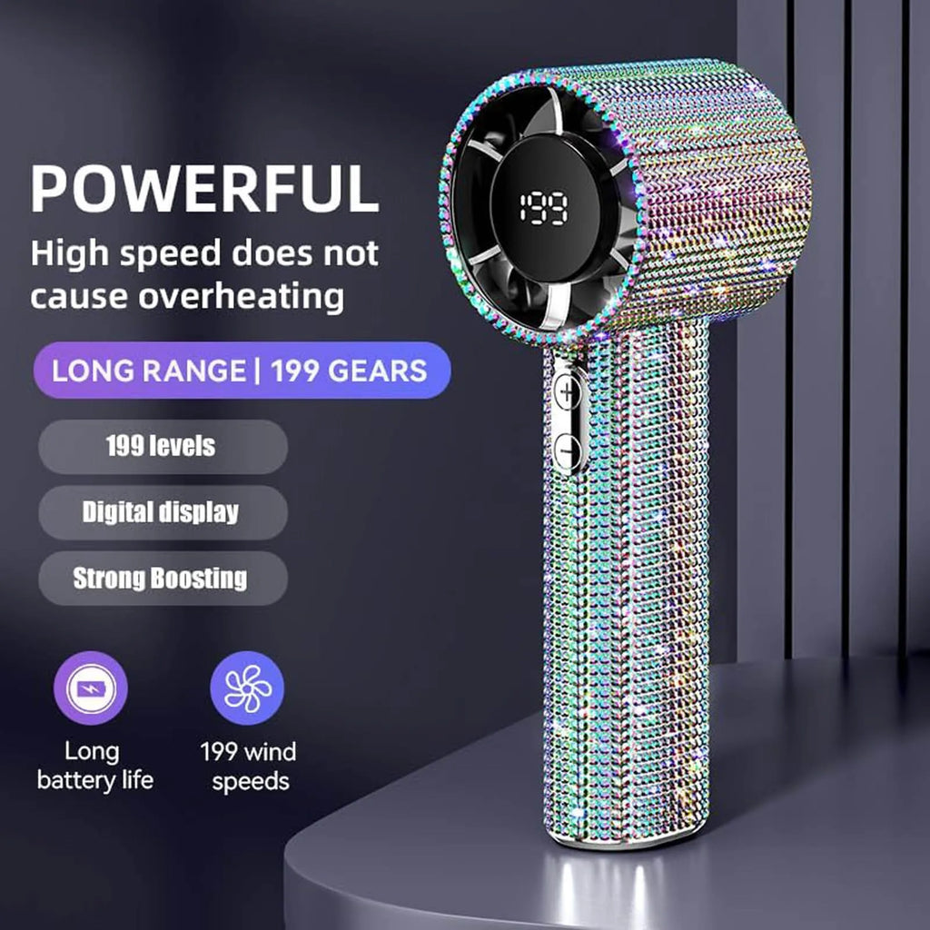 New Portable Handheld Turbine Rechargeable Fan with Digital Display USB Interface Mini Fan Suitable for Travel Camping Outdoor Qme