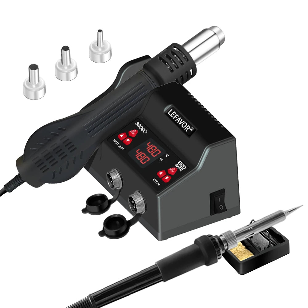 1 Digital Soldering Station Iron Air Gun BGA SMD Welding Rework Tool Qme 8909JIAN SET1 220V