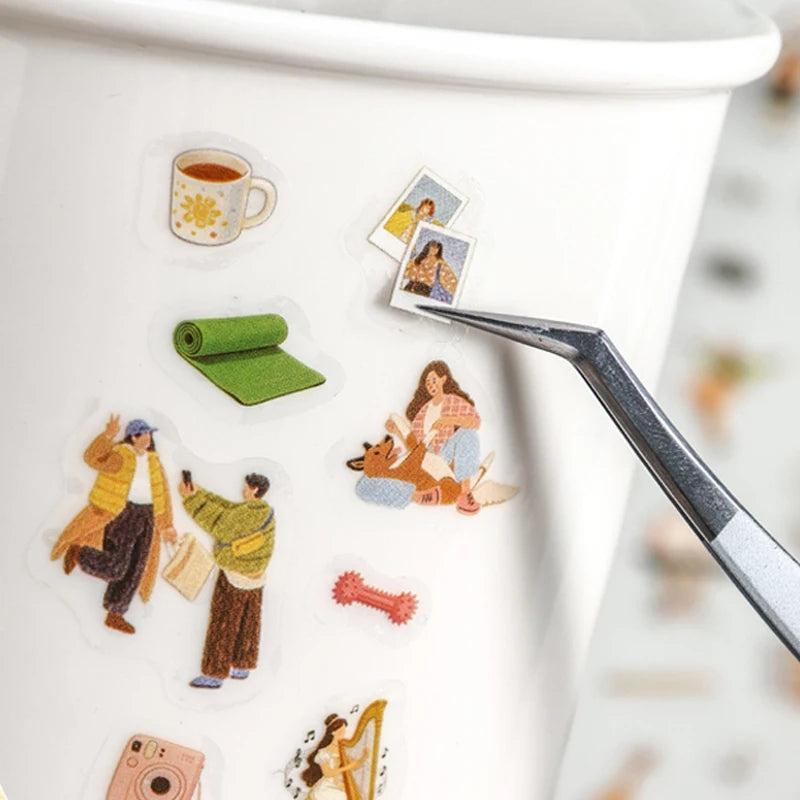 Daily Life Character Scene PET Tape, Minimalist Healing Multi-element Decor for Journals and Diaries, Perfect for DIY Creators Qme