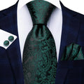 Dark Green Paisley Plaid Tie Men Groom Wedding Sage Mint Necktie Qme SN-3816