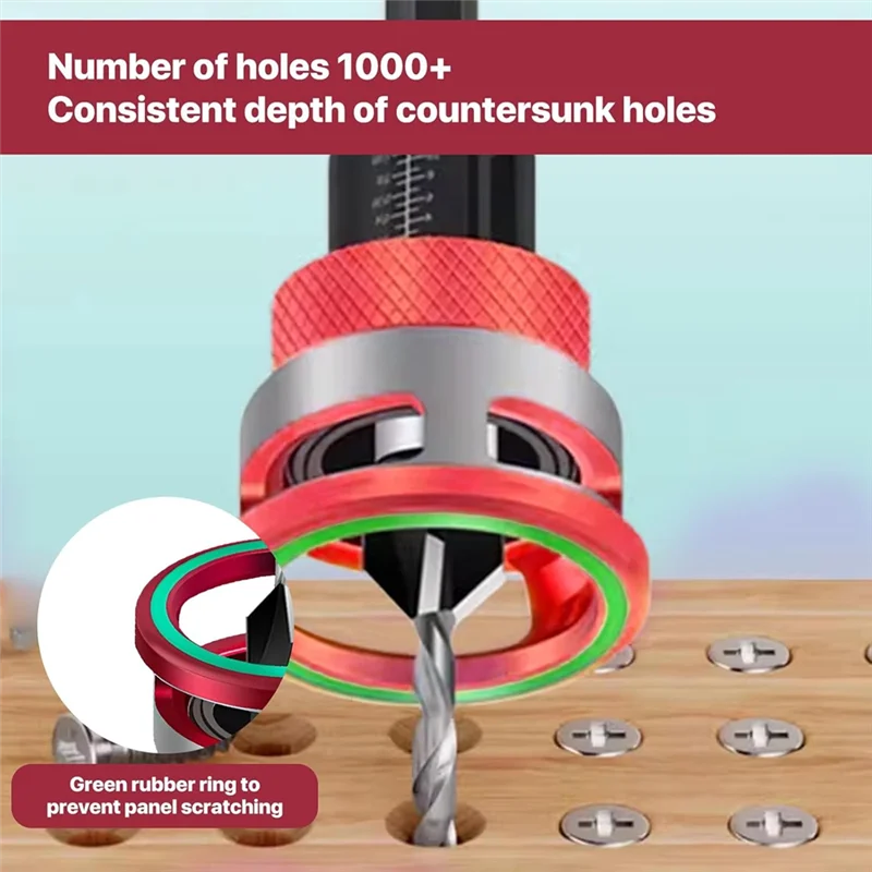 A02F-6-Piece Countersink Drill Bit Set With Depth Stop, Countersink Wood Drill Bits For Precision For Woodworking Qme