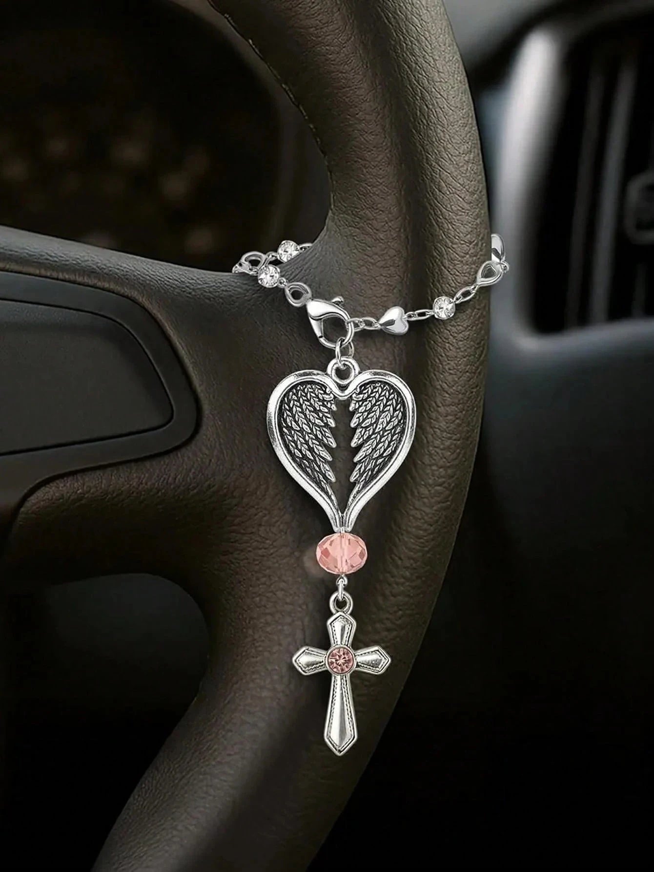 Heart Shaped Cross Steering Wheel Pendant Car Accessories Elegant Qme
