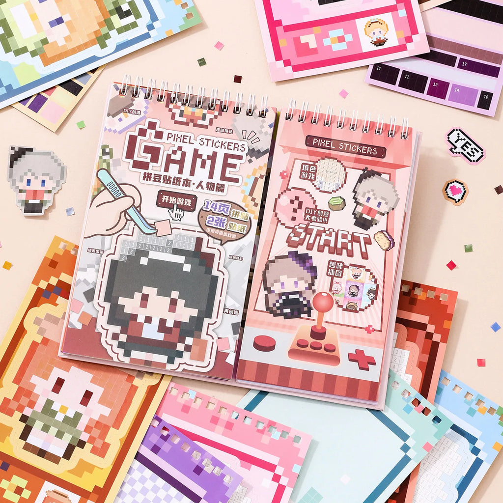 36 Sheets Pixel Bead Sticker Book, Gaming Console Theme DIY Art Craft for Scrapbooking, Guitar, Phone Case, Notebook Decoration Qme