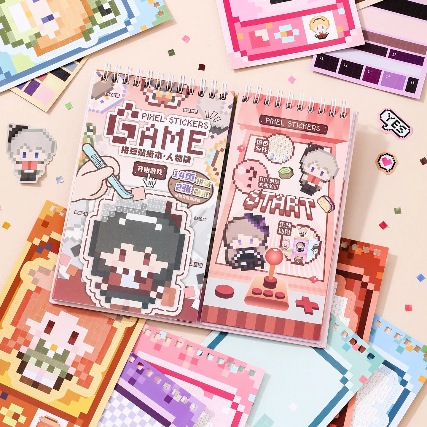 36 Sheets Pixel Bead Sticker Book, Gaming Console Theme DIY Art Craft for Scrapbooking, Guitar, Phone Case, Notebook Decoration Qme