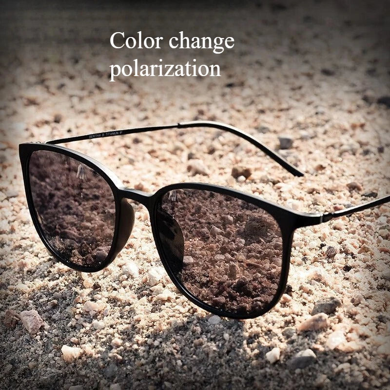Pure Titanium Ultra-thin UV-resistant Color-changing Polarized Qme black Self-tinting lenses