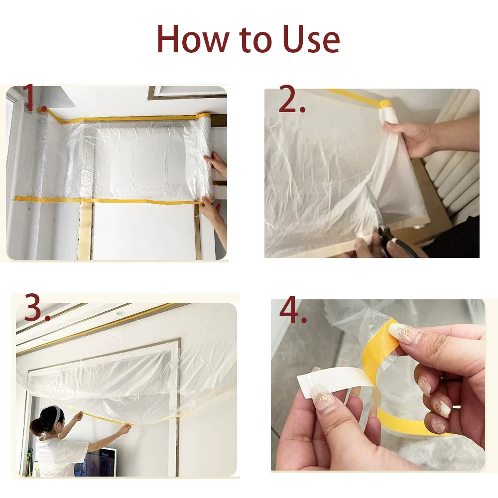 20M/65.6ft Double Pre-Taped Masking Film PE Drop Cloth Sheeting for Automotive Painting Furniture Living Room Dust-proof Protect Qme