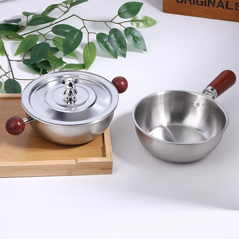 Single-person Heat-resistant Stainless Steel Pot Wood Handle Kitchen Qme