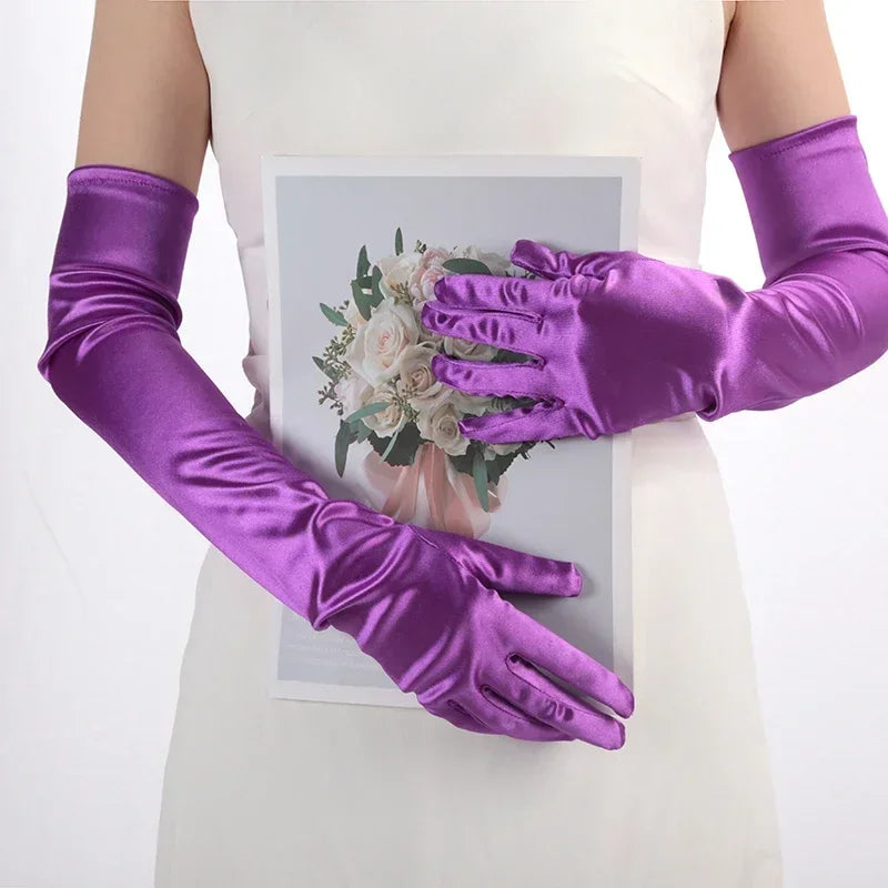 Ceremonial Satin Long Stage Performance Multicolor Women Gloves Ball Qme