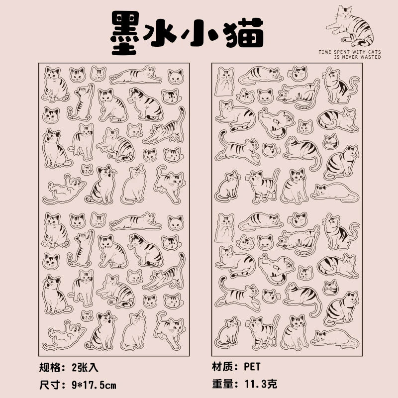 2 Sheets/Bag Cute Cartoon Cats PET Stickers, for DIY Scrapbooking Photo Frame Collage Decoration Craft Supplies Qme 4