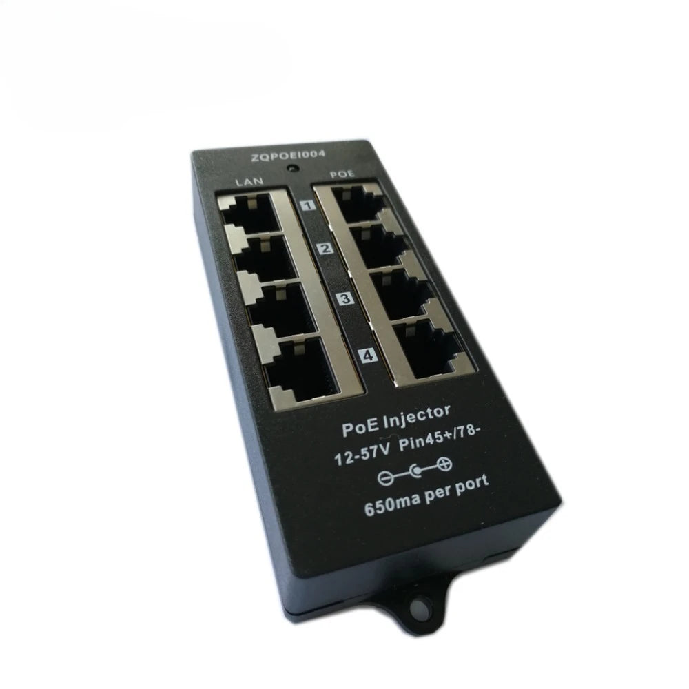 1PCS 4-Port POE Injector 100Mbps Ethernet Power Supply Wall-Mounted Adapter Qme Black