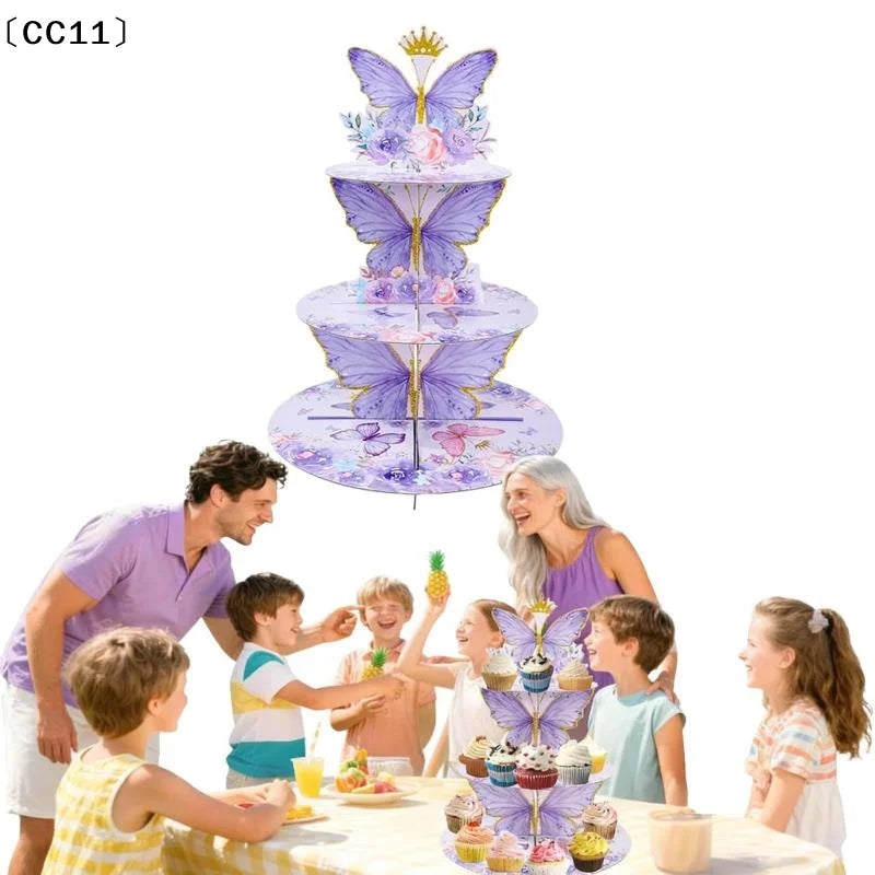 3 Tier Cake Stand Butterfly Party Display Birthday Cupcake Decoration Qme