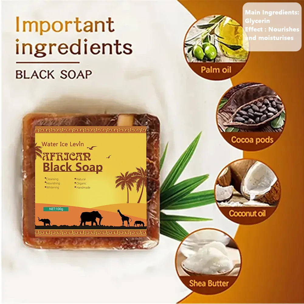 African Black Soap Acne Treatment Deep Cleaning Exfoliate Facial Moisturizing Skin Smoothing Face Soap for Skin Care Qme