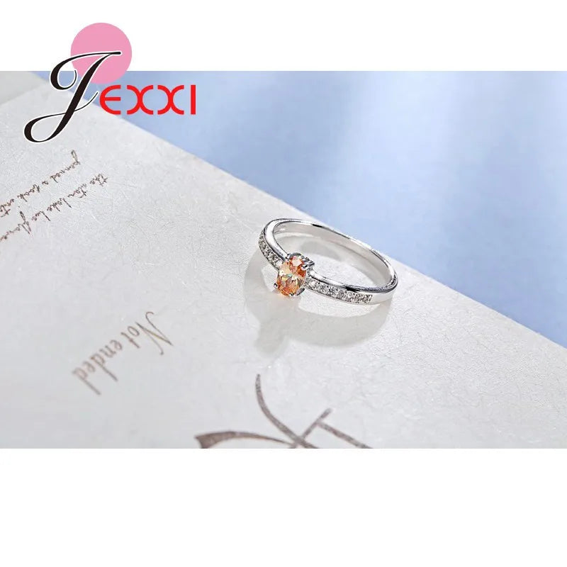Promise Ring 925 Sterling Silver Color Elegant Style Warm Tone Orange&Yellow Crystal Stone For Women Girl Christmas Present Qme