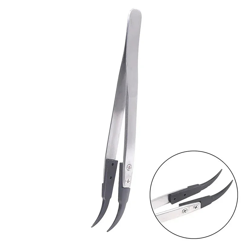 1PC For Watch Hands Installation Work Straight Elbow ESD-259 ESD-259A ESD-7A Handle Stainless Antistatic Plastic Tweezers Qme S-7A