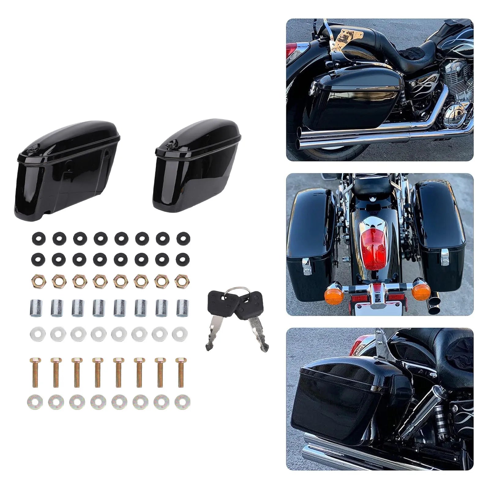 1Pair of Universal 22L Motorcycle Hard Saddle Bags with Lock Rugged ABS Motorcycle Trunk Side Storage Carrier Glossy Black Qme