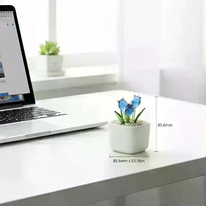 Magnetic Plant Glass Planter Hand Blown Glass Tulips Flower Pot, Everlasting Glass Flower for Home Decor, Elegant Gift for Women Qme