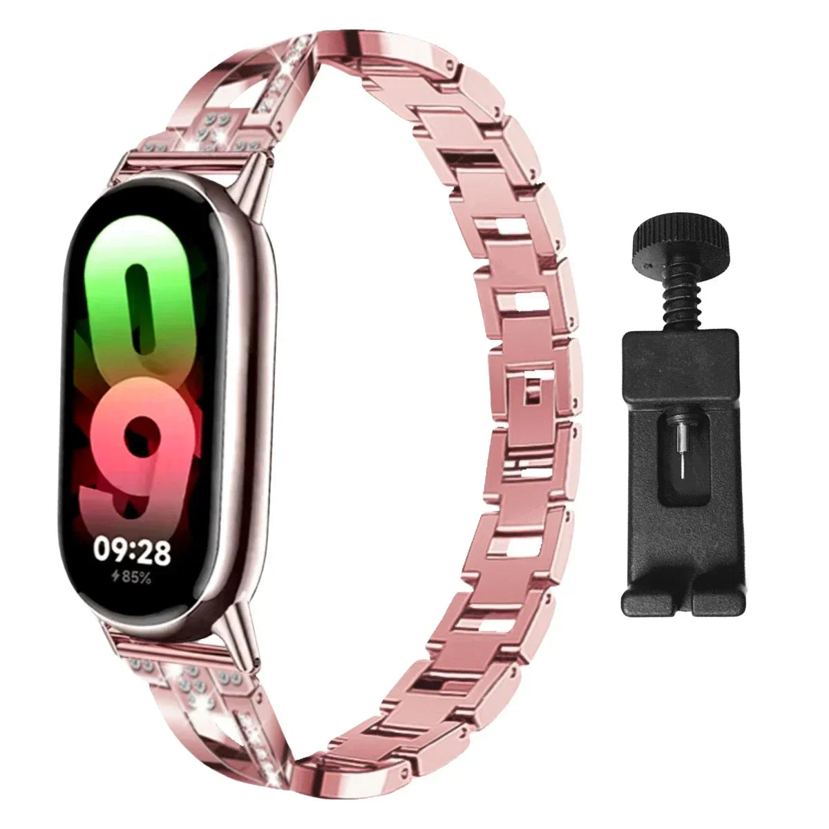 Stainless Steel Strap for Xiaomi Mi Band 8 Material Metal Wistband for Xiaomi Mi Band 9 women Smart strap accessories bracelet Qme Pink-Tool for mi band 9