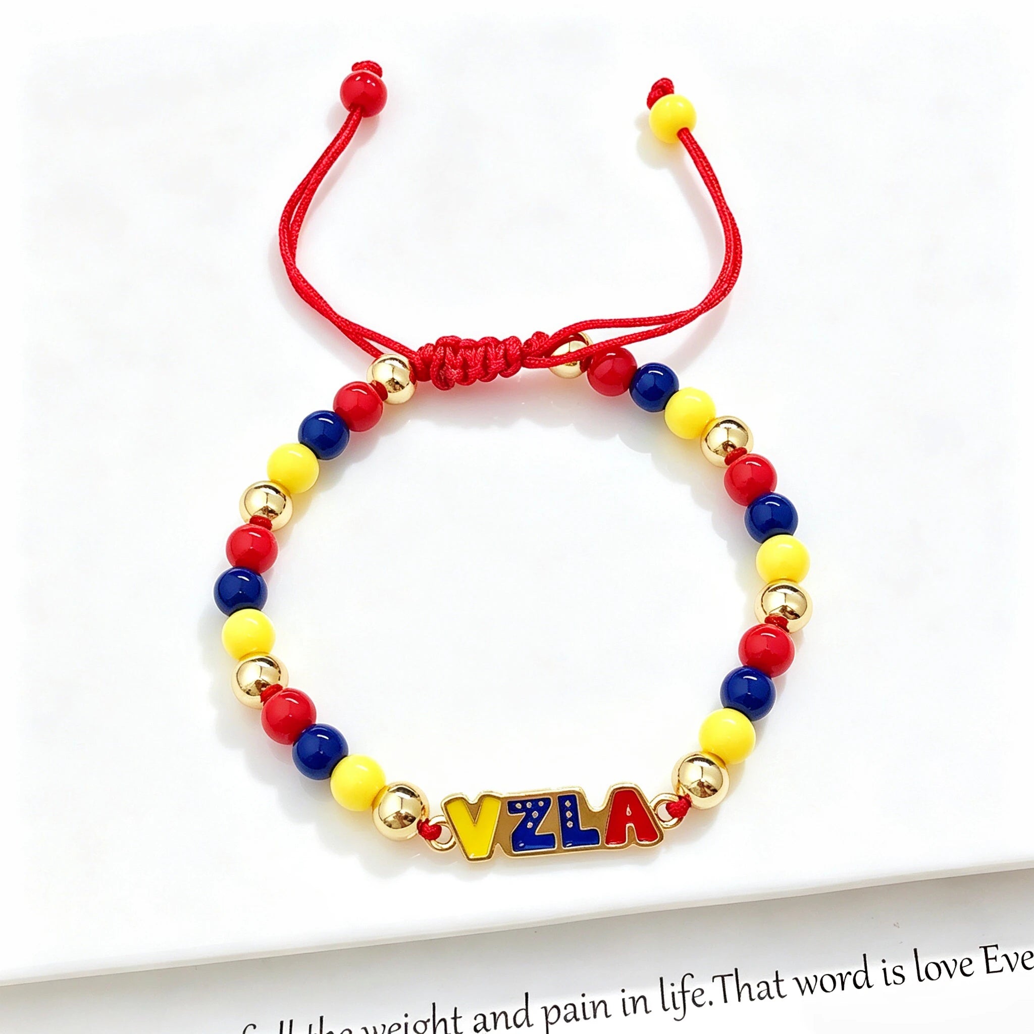 Yellow Blue Red Beads Braided Lucky Red Cord-Venezuela Colombia Flag Bracelet Adjustable Patriotic Enamel Jewelry for Men Women Qme 6
