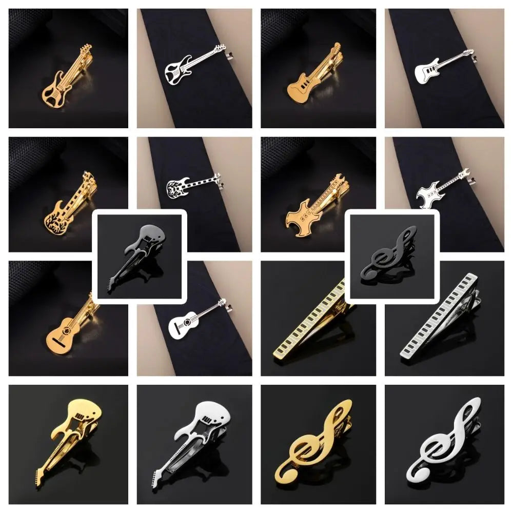 Treble Clef Guitar Tie Clip Titanium Steel Punk Music Note Pin Qme