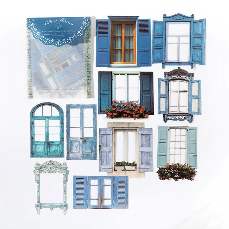 10 Sheets Vintage Hollow Door Window Sticker Diy Diary Decoration Plant Flower INS Sticker Album Scrapbooking Kawaii Stationery Qme E