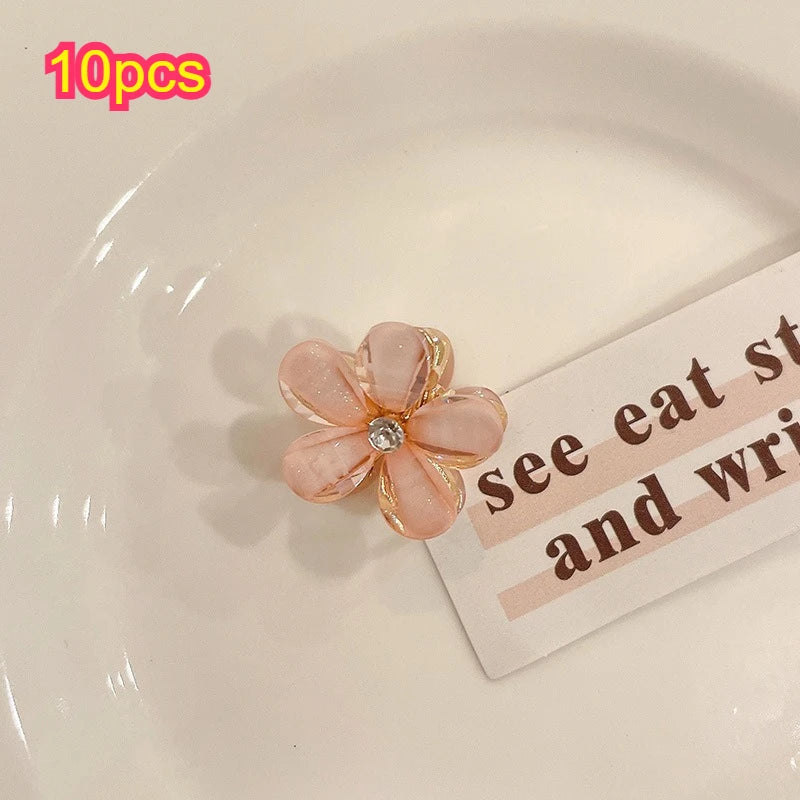 Mini alloy resin small flower small grab clip hair accessory small hair clip side clip bangs clip small hair clip Qme Pink 10pcs