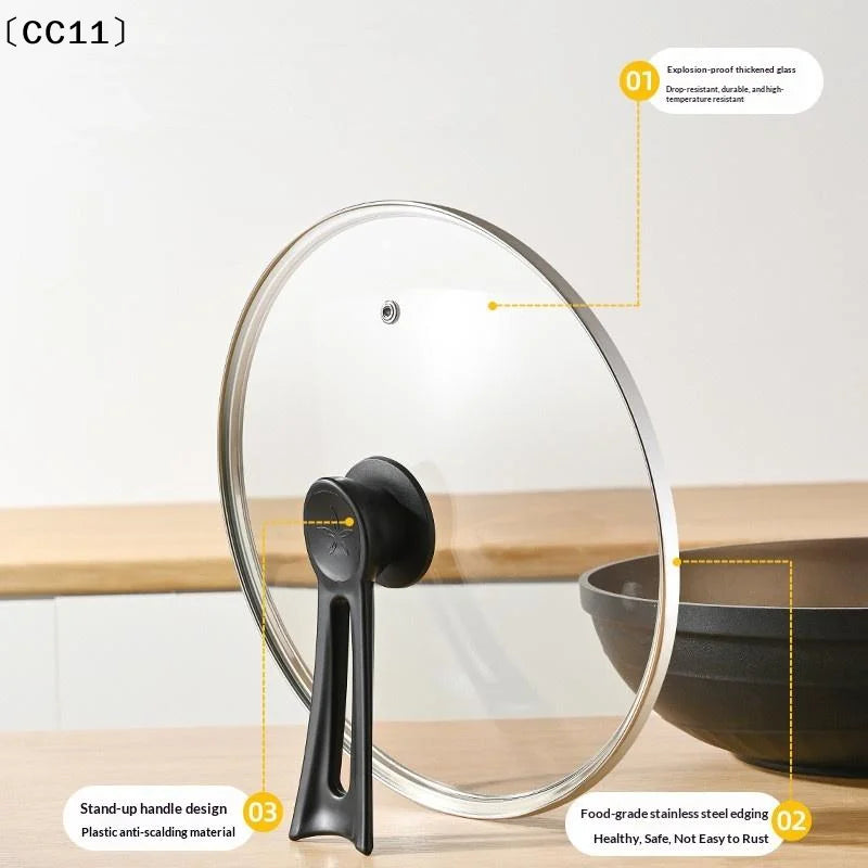 Tempered Glass Round Frying Pan Cover Visible Vertical Lid Pot Qme