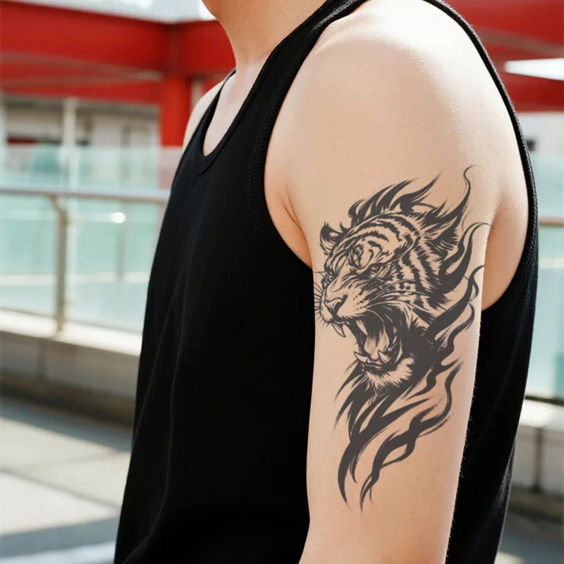 Tattoo Sticker Temporary Tattoo Herbal Juice Waterproof Long Lasting Tiger Pattern Body Art for Men Arm Qme