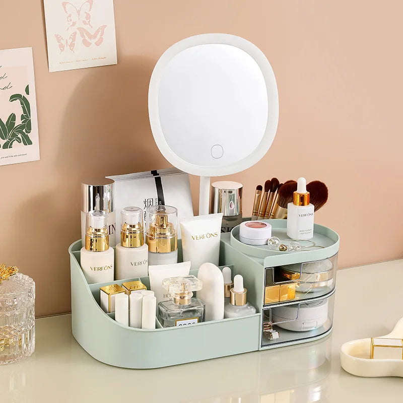 Makeup Storage Box Mirror Desktop Dressing Table Cosmetics Jewelry